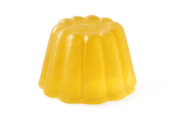 Bright yellow gelatin jiggling, showcasing translucent wobbling texture against clear surface