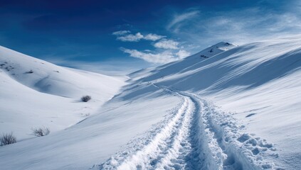 Snowy mountain path under a vibrant blue sky