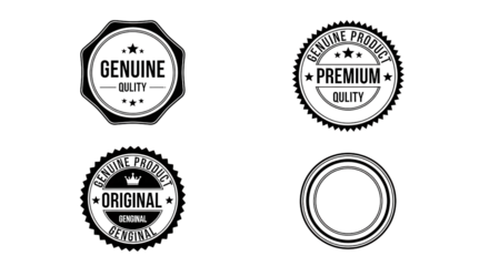 Black Vintage Stamp Vector Set for Genuine and Premium Quality Products Isolated