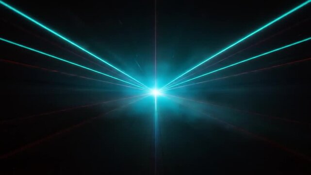 Abstract red laser beams bursting from central blue light on black background visual presentation - Powered by Adobe