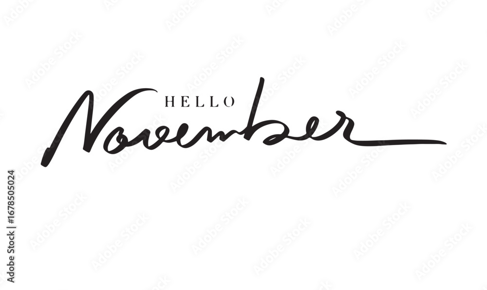 Aufkleber hello november text font calligraphy hand written lettering script black color object icon hello nov