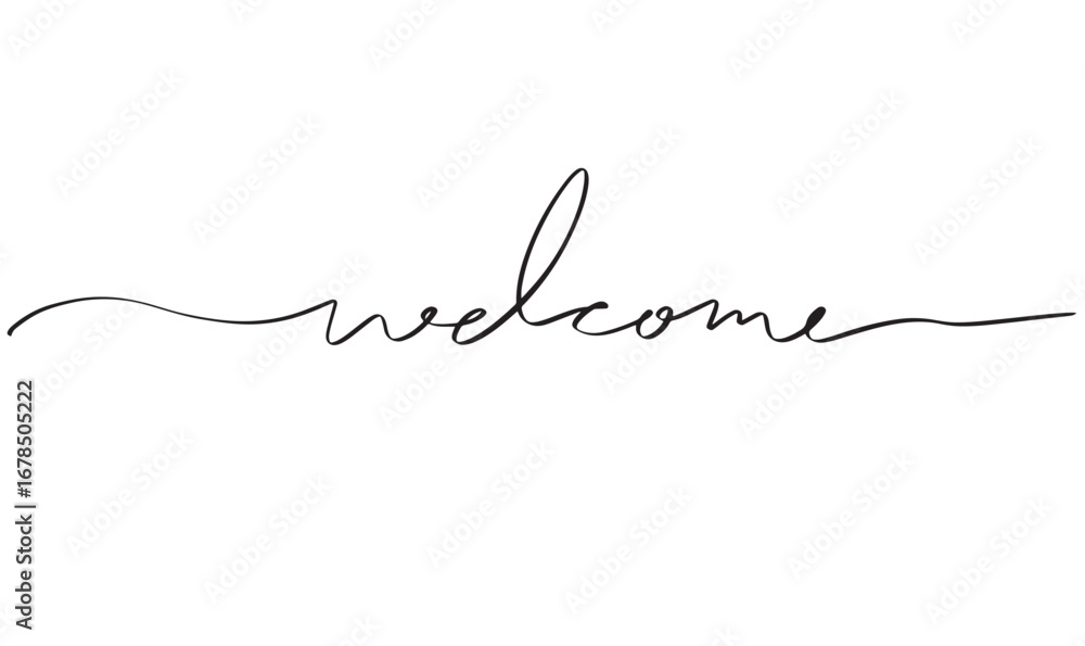 Aufkleber welcome text font calligraphy hand written lettering script black color object welcome business mess