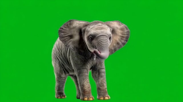 Cute baby elephant isolated on green background