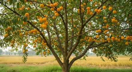 Naklejka premium Peach tree with ripe fruit