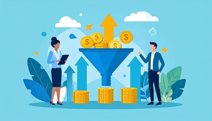 Business Sales Funnel Concept with Growing Revenue and Financial Success.