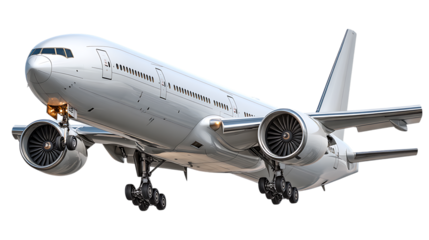Modern white passenger jet airplane isolated on transparent background