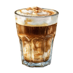 Iced coffee with cream on transparent background