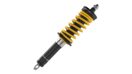 Heavy duty shock absorber with vivid yellow coil springs for vehicle suspension and automotive engineering projects