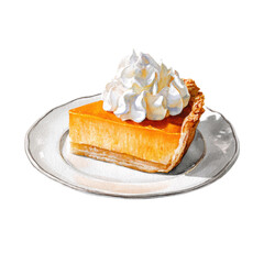 A slice of pumpkin pie on transparent background