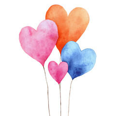 Watercolor heart shapes on transparent background
