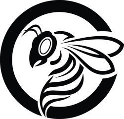 Stylized black and white wasp emblem