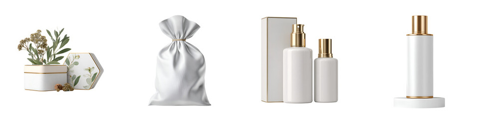 Elegant Cosmetic Packaging Mockups in White and Gold