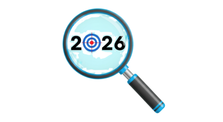 Business Goal Planning Target 2026 Concept with Magnifying Glass Isolated Vector