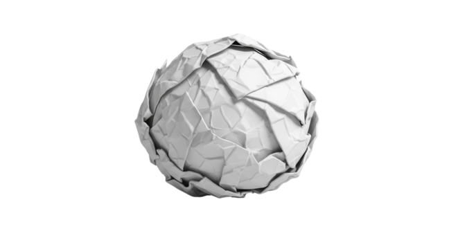 Single crumpled ball of white paper isolated on clean white background.