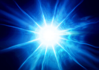 黒背景に光り輝く星と光線の3dイラスト