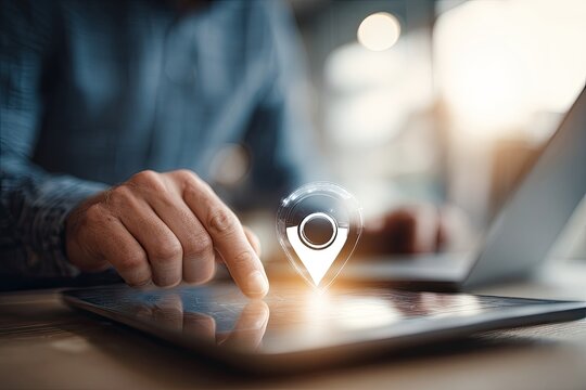 Person interacts with a digital location marker on a tablet