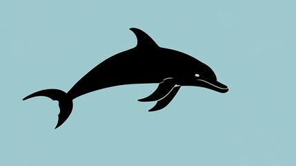 Fototapeta premium Minimal dolphin outline in bold black against blue background graphic design oceanic theme abstract art