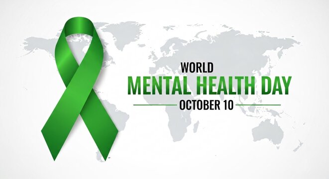 World Mental Health Day: A Powerful Green Ribbon Graphic for Awareness Campaigns - Powered by Adobe