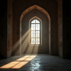 Obraz premium Moon light shine through the window into Islamic mosque interior