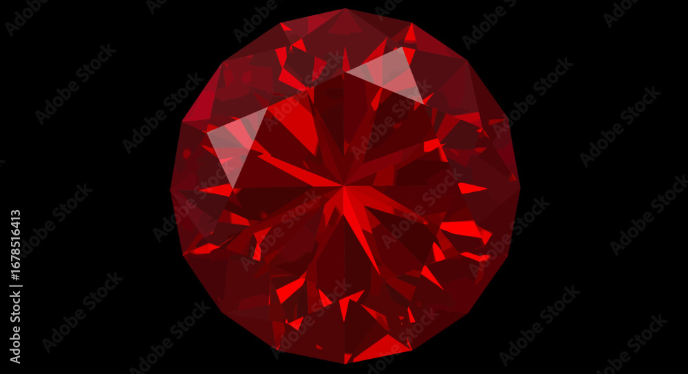 Poster a stunningly faceted red diamond gemstone, rendered in 3d vector graphics with a transparent png for