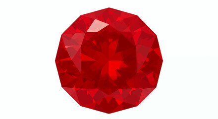 A vibrant, faceted red ruby gemstone sparkles against a clean white backdrop, showcasing brilliant cut and clarity in a high-resolution vector illustration.