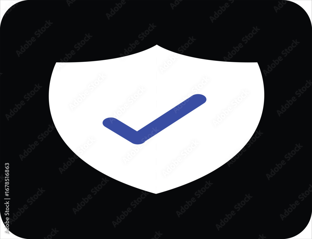 Poster a clean, modern icon of a shield with a checkmark, symbolizing security, protection, and verificatio