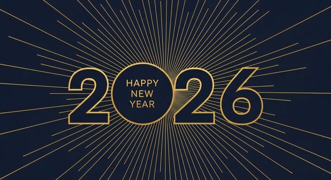 2026: New Year's Eve Design - Elegant Gold & Dark Blue Celebration Graphic - Powered by Adobe