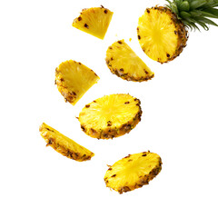 Flying Pineapple Slices Isolated