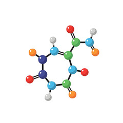 Colorful Pixelated Molecular Structure Displaying Chemical Bonds in Scientific Illustration with Symmetrical Design on a White Background