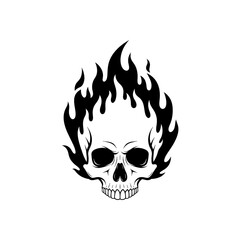 Fototapeta premium Black and White Skull Engulfed in Flames Graphic Illustration of Death Danger and Horror