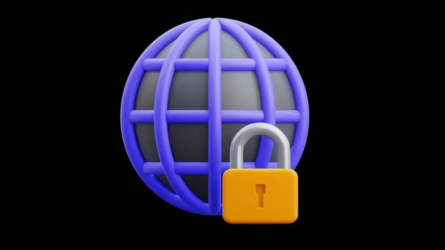 Internet Security and Online Protection Concept. 3D Animation of a browser window with a shield, symbolizing safe browsing and data privacy.