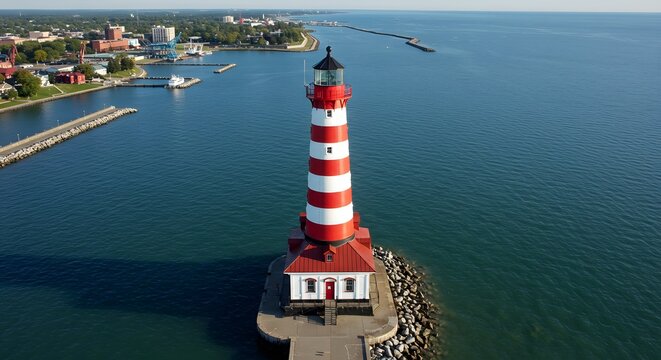 Historic lighthouse in coastal harbor - Powered by Adobe