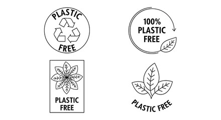 Obraz premium Set of Black Line Plastic Free Vector Icons, Zero Waste Product Label Symbols