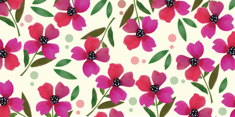 Hand drawn floral damask seamless pattern. Hawaiian flower print, summer holiday background in vintage style. Tropical plant painting. Design for fabric, textile, wallpaper and decoration.