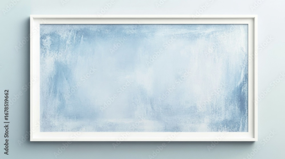 Poster artistic display of subtle stains on a pale blue rectangle framed in white modern art gallery abstra