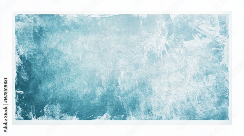 Poster creating a serene atmosphere with a pale blue textured rectangle in an artistic setting
