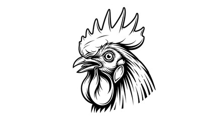 Detailed Rooster Head Illustration Isolated in Engraving Sketch Style