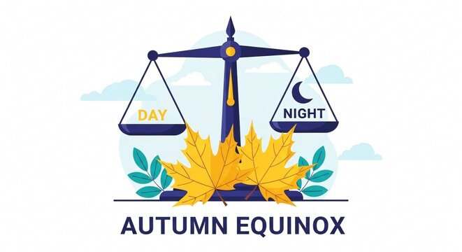 Autumn Equinox: Day and Night Balance - Vector Illustration - Powered by Adobe