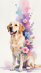 Cute dog with flowers background