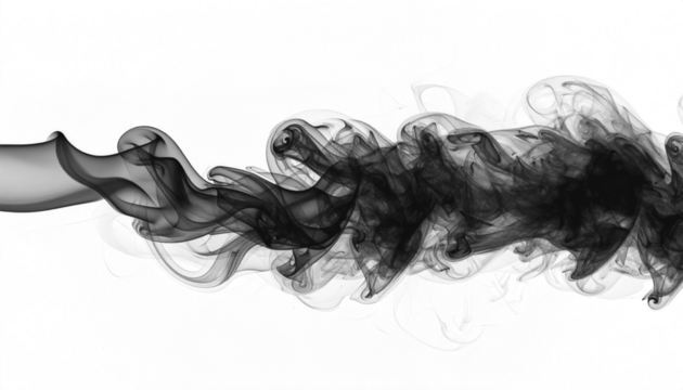 PNG black smoke swirling along a frame edge in S-curve, rhythmic and flowing, perfect for abstract, mystical, fantasy