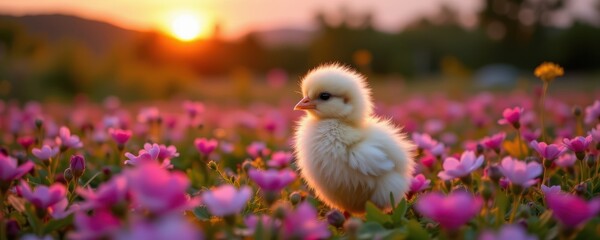 Fototapeta premium Peaceful Chick Sunset Field