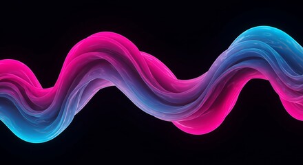 Abstract liquid futuristic banner, glowing cyberpunk pink and blue swirls 