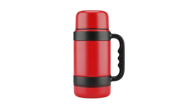 Isolated Red and Black Insulated Thermos Flask Mockup with Handle on White Background