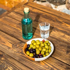Outdoor table with drink and snacks