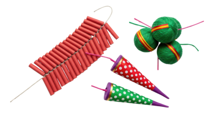 Assorted colorful firecrackers for festive celebrations isolated PNG with Transparent Background