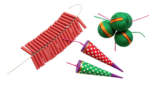 Assorted colorful firecrackers for festive celebrations isolated PNG with Transparent Background