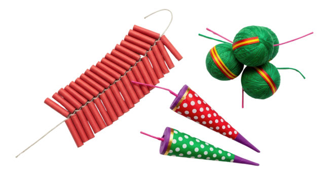 Assorted colorful firecrackers for festive celebrations isolated PNG with Transparent Background