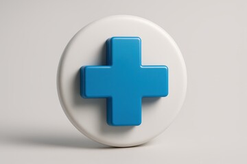 Obraz premium Medical Plus Sign: A clean and concise, blue plus sign within a pristine white circular emblem, a universal symbol of healthcare, medical assistance, and well-being.