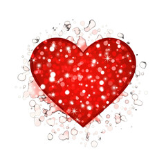Red Glitter Heart Symbol on a White Background for Valentine's Day with Sparkles and Bokeh Effect