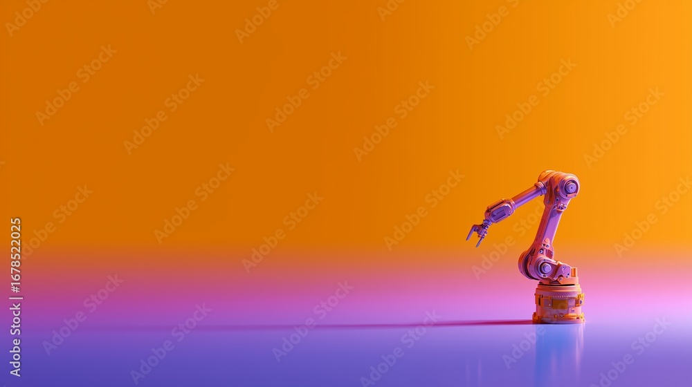 Aufkleber robotic arm adjusts its position in a vibrant digital environment emphasizing technology and innovat